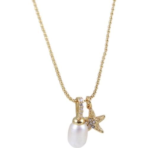 Simple ocean series three-dimensional starfish freshwater pearl inlaid diamond fashion necklace clavicular chain girls
