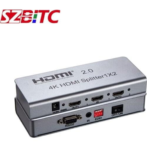 SZBITC 4K 1x2 HDMI Splitter HDMI2.0 1 in 2 Out Video HDMI Distributer Converter with EDID RS232 for PS4 PC DVD To TV