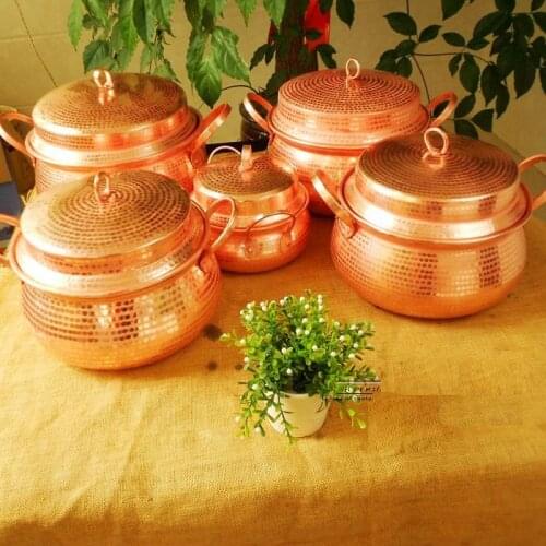 Handmade Pure Copper Stew Pot Soup Rice With Lid Thick Double Handle