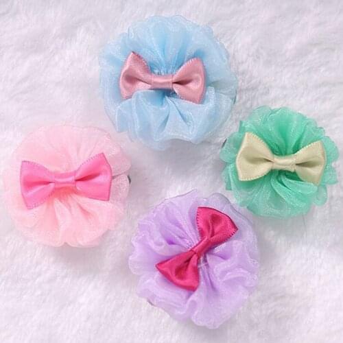 Dog Pet Hair Cute Design with a Bowknot Lace Organza Style Dog Hair Clips Accessories Pet Grooming Products Cute 4 Colors