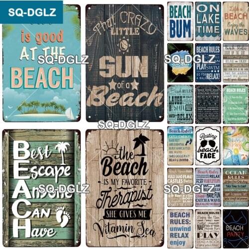 [SQ-DGLZ] Vintage Beach Surfing Tin sign Metal Sign Plate Poster Wall Stickers Bar Pub Club Decoration Retro Plaque Poster Decor