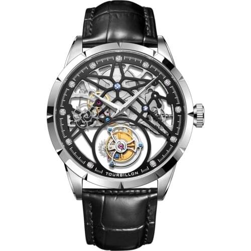 Tourbillon Watch Sapphire Mirror Automatic Mechanical Hollow Dial Luxury Brand Watches Men Business Gift Personality Man Watches