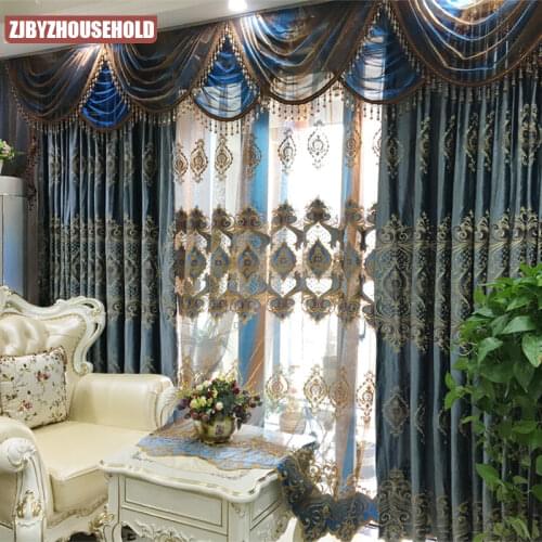 European-style High-end Italian Velvet Embroidery Curtains for Living Room Bedroom Study Blackout Curtains Custom