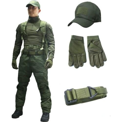 TAK YIYING Army Combat Uniform Military Tactical BDU Hunting clothes Army Green Assault Suit With Hats Belt Gloves Shirt Pants