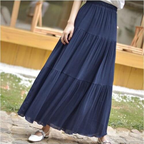 High Waist Stretch Cotton and Linen Skirts Saia Women A-Line Skirt Faldas Jupe Femme Autumn New Women White Long Skirt