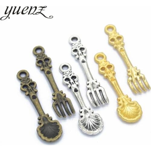 YuenZ 15pcs 5 colour Alloy Metal Antique Sliver Spoon fork Charm Jewelry Making DIY Handmade Craft 34*9mm J159