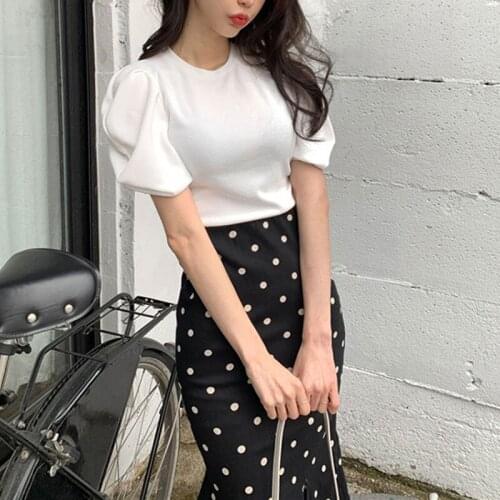Women Two Piece Set Skirt Summer Short Sleeve Tops and High Waist Polka-dot Long Skirt Elegant 2 Piece Outfits Casual Suits