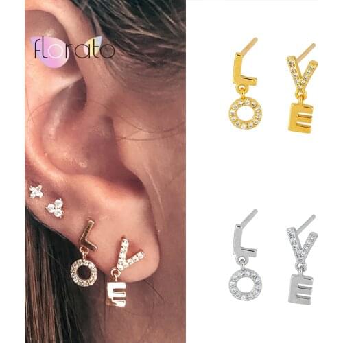 925 Sterling Silver Ear Needle English Letters Stud Earrings for Women Gold Silver LOVE Alphabet Zircon Studs Jewelry Gifts