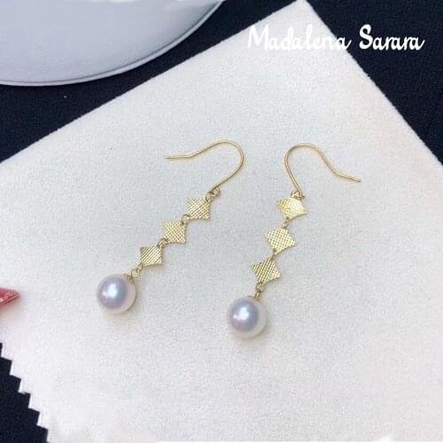 MADALENA SARARA 7-8mm AAA Saltwater Akoya Pearl 18K Women Earrings Geometric Style Au750 Women Drop Line Earrings