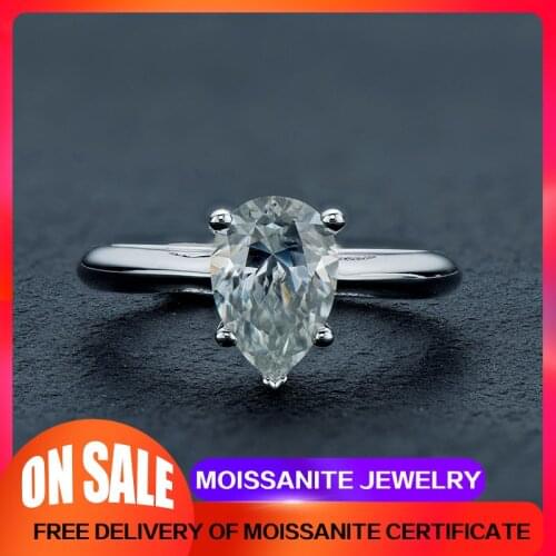 100% 925 Sterling Silver Moissanite Ring 2.0 Ct Pear-shaped Cut Very Shiny Engagement Ring High Quality Jewelry