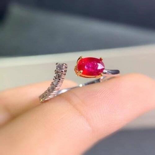 Fashion delicate open line Natural gem stone Ring Natural red ruby ring S925 silver womens girl wedding gift Jewelry