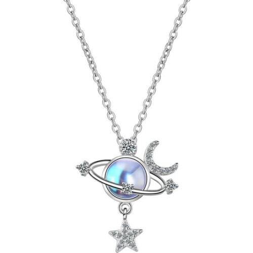 Exquisite Celestial body Shaped Star Moon Pendant Necklace 5A Zirconia Silver Plated Chain Choker Fashion Jewelry Gift For Women