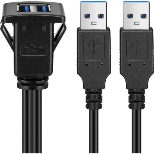 1m/3.3ft Dual USB3.0 A Male To USB3.0 A Female Car Mount Extension Cable To Female Dashboard Panel for Car Boat Motorcycle New