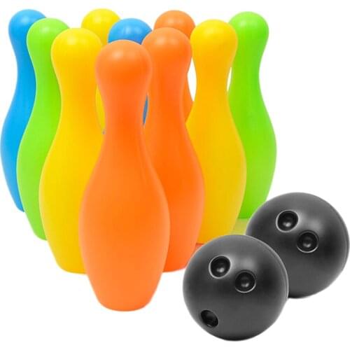 12 Pieces of Bowling Toy Kit, 10 Colorful Pins And 2 Bowling Balls, Kids