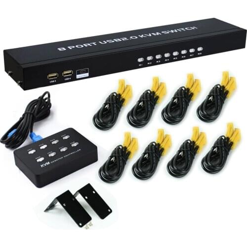 8 Port USB 2.0 KVM SWITCH, Multi-PCs VGA Switch Controller, with cables, support 1920*1440 wide screen 19' Rack MT-801UK-L