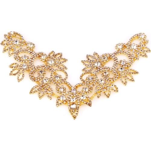 New Design Handmade Welding Crystal Patch Rhinestone Neckline Sew-on Rhinestone Applique Embellishment For Wedding Dress Belt