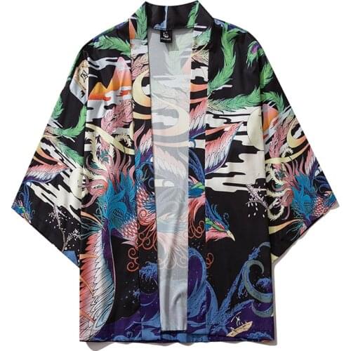 Asia Clothes Summer Phoenix Print Shirt Top Casual Kimonos Cosplay Costume Yukata Women Kimono Cardigan Japan Kimonos Vintage