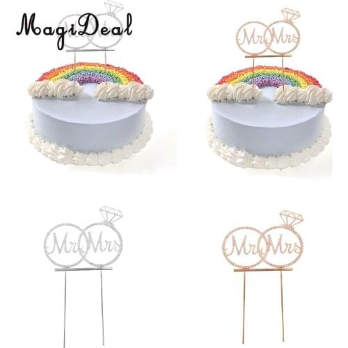 Sparkling Mr Mrs Cake Topper Rhinestone Diamond Alloy Metal Wedding Anniversary Engagement Cake Decor