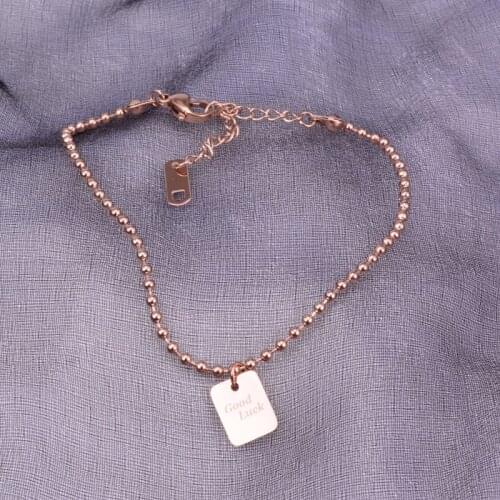 Good Luck Square Tag Charm Bracelet Friendship Gift Rose Gold Color Stainless Steel Bracelet No Fade Female Accessories
