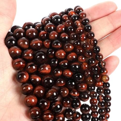 Natural Stone Beads Red Tiger Eye Charm Round Loose Beads For Jewelry Making Needlework Bracelet Diy Strand 4/6/8/10/12MM