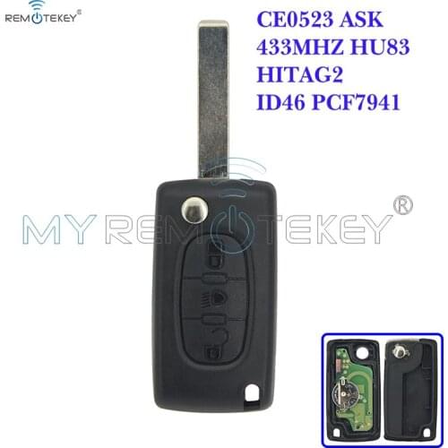 CE0523 Flip remote key 3 button middle light button HU83 key blade for Peugeot for Citroen ASK 433 mhz ID46 - PCF7941 remtekey