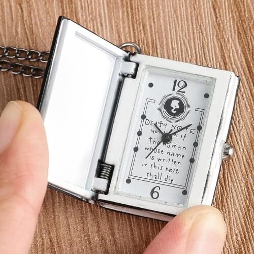 Death Note Book Shape Pocket Watch Chain Men Women Boys Cool Necklace Quartz Fashion Full Hunter Rectangle Japanese Anime Gift