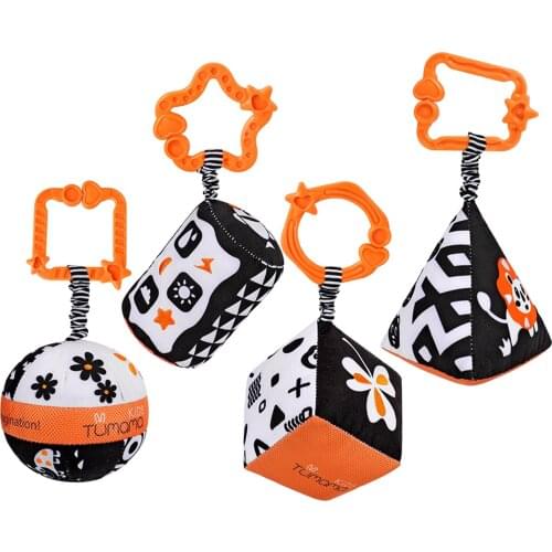 Baby Crib Rattle Rings Infant Stroller Seat Bed Activity Toy Black White