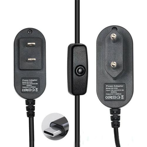 For Raspberry Pi 4 Model B 1GB 2GB 4GB KIT Power Supply Charger AC Adapter 5V 3A PSU Type C 3 Feet with On/Off Power Switch