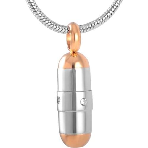 IJD9117 Two Tone 316L Stainless Steel PILL Cremation Urn Pendant Hold Ashes Memorial Keepsake Jewelry Necklace For Women/Men