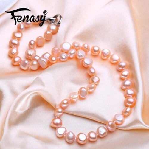 FENASY Genuine Natural Freshwater Baroque Pearl Necklaces For Women 8-9mm Pearl Jewelry Wedding Engagement Jewelry