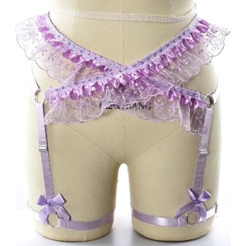 Purple Lace Wedding Garter Body Harness Women Cinta Liga Bondage Stocking Harness High waist Garter Belt Edgy Dance Clothes