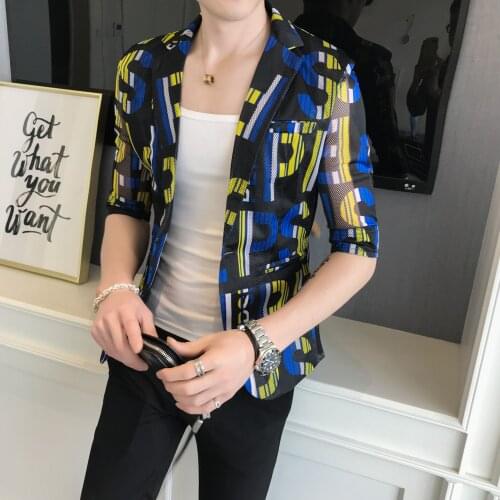 Hombre 2020 Blazer Korean Half Sleeve Small Suit Thin Floral Coat Chaqueta Hombre Formal Men Stylish Blazer Prom Blazers For Men