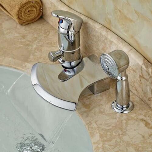 Chrome Polsh One Handle Waterfall Bathtub Mixer Faucet W/ Hand Shower Mixer