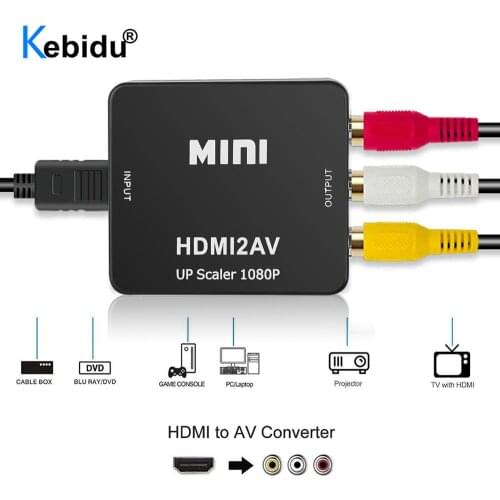 Kebidu HD 1080P HDMI-compatible to RCA Converter AV/CVSB L/R Video Box 1920*1080 60Hz HDMI2AV Support NTSC PAL Output AV Adapter