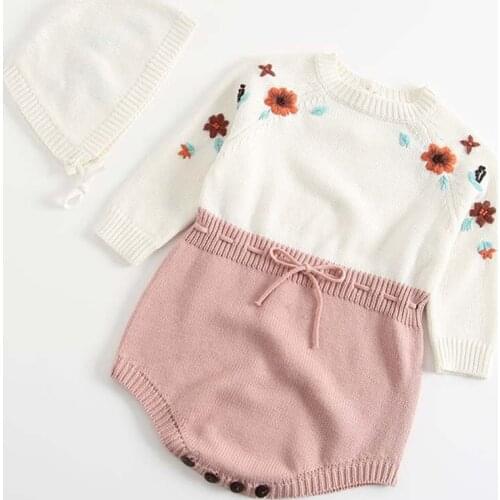 Kids Baby Girl Bodysuits Baby Knitted Clothes Hand Embroidery Knitting Autumn Knitted Coveralls Children Clothing With Hood