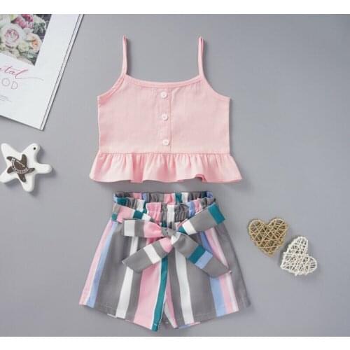 2Pcs Clothes Set Kids Baby Girls Outfits Summer Sleeveless Crop Tops+Shorts Clothes Set Support wholesale