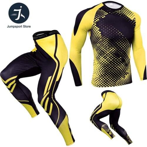 Compression T-shirt Leggings Set Men Running Sport Quick dry Sportswear Pants Male Gym Fitness Training MMA Tees Tops Clothing