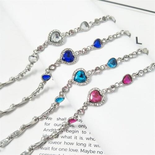 Love Crystal Chain Link Bracelet For Women Blue Green Rose Red Stone Heart Sea Alloy Zircon Fashion Girl Gift Jewelry Wholesale
