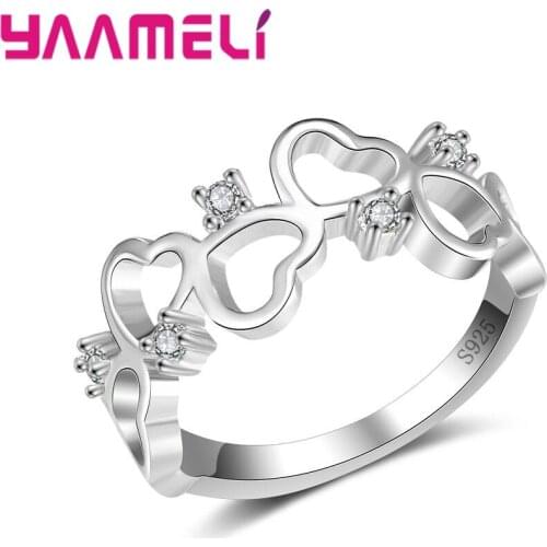 Fashion 100% 925 Sterling Silver Heart Finger Rings For Girl Wedding Shiny Cubic Zirconia Simple Design Party Jewelery Ring