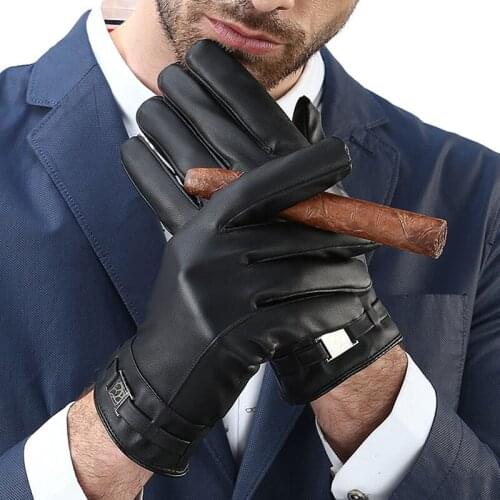 Men PU Leather Gloves Autumn Winter Warm Full Finger Black High Quality Gloves Comfortable British Style Female Glove New 2020