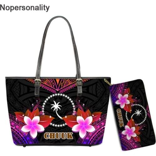 Nopersonality Polynesian Chuuk with Plumeria Printed Handbag and Purse for Women Luxury Ladies Shoulder Bag Female Tote Bag