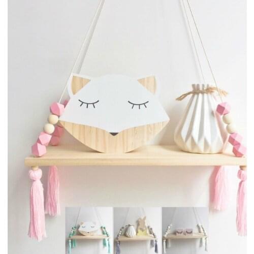 Nordic Nursery & Kids Decor Tassels Storage Shelf Rack Wall Hanging Wood Toys Model Baby Kid Room Furnish Artic Home Decor Gifts
