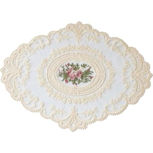 New European Oval Embroidered Lace Fabric Transparent Placemat Coaster Coffee Table Mat Furniture Cover Cloth