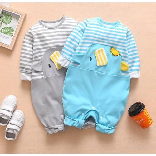New Autumn Baby Newborn Baby Rompers Long Sleeve Cartoon Striped 3D Elephant Giraffe Clothes Boys Cotton Jumpsuit High Quality