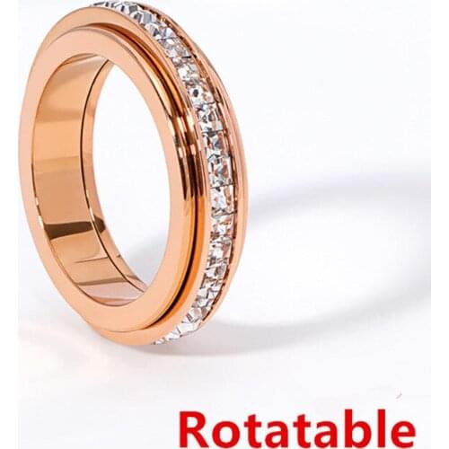 ZN Wedding Engagement Titanium Steel Rotatable Finger Ring Micro Pave CZ Crystal Couple Rings for Women and Men Jewelry Gifts