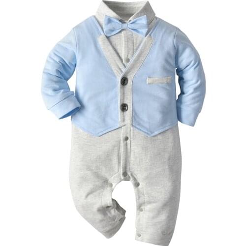 Infant Clothing Formal Autumn Boy Overalls Baby Rompers Cotton Long-Sleeves Jumpsuit Costume Newborn Boys Clothes Fake Vest 24M