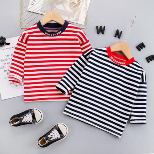 Autumn Spring Toddler Kids T-shirt Baby Girl Boy Long Sleeve Stripe Tee Sweatshirt Casual Pullover Tops Children Clothing