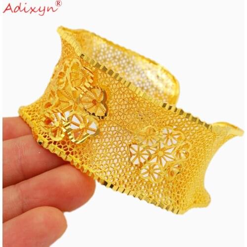 Adixyn Openable Curved Shape Bangle for Women Gold Color Dubai Bracelet Copper African BOHEMIA Jewelry Middle East Gifts N032319
