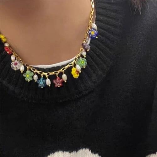 MONMOIRA Summer INS Flowers Pendants Chain Necklaces Girls Y2K Vintage Pearl Chokers Female Streetwear cwn0015-5