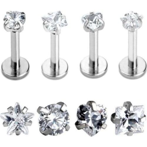 50pcs Body Jewelry CZ Lip Labret Bar Piercing Ear Tragus Cartilage Earrings Stud Monroe Piercing 16g Pick Up Sizes Shapes